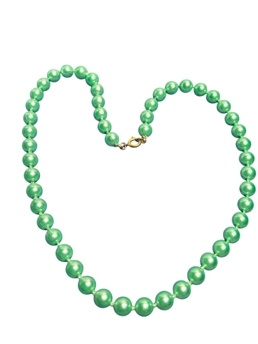Vintage 80s Green Plastic Faux Pearl Necklace Spring Ring Clasp 18 inches Long
